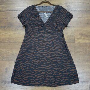 Madewell Dress Womens 12 V-Neck Mini in Abstract‎ Animal Print Short Sleeve NWT